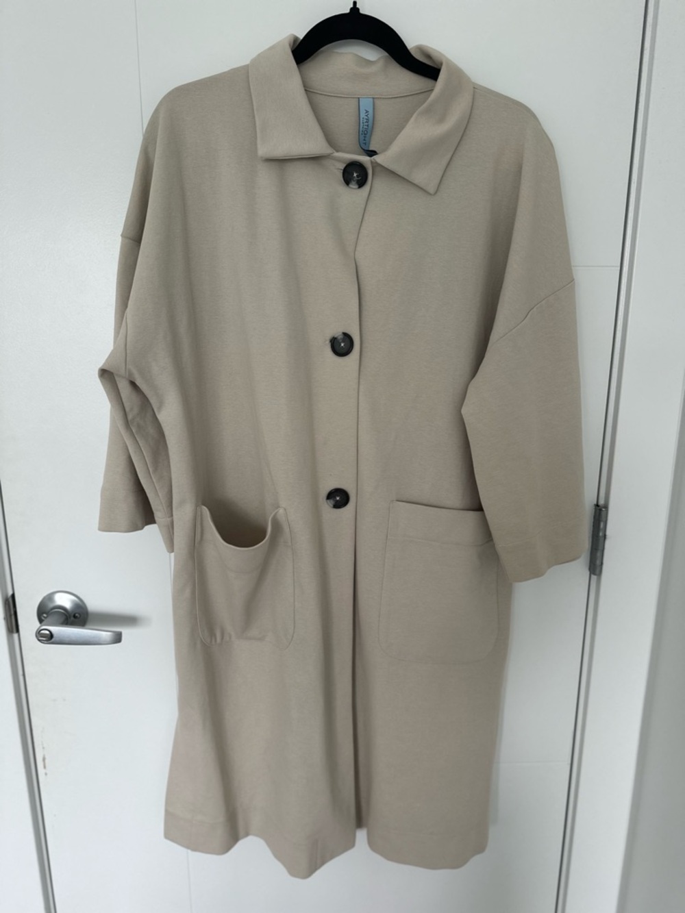 AYRTIGHT Relaxed Small Beige Cotton Blend Oversized Coatigan Jacket Pockets